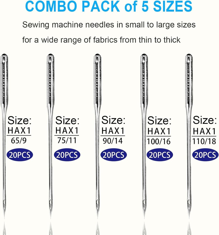 Sewing Machine Needles, 100 PCS Universal Needle Set for...