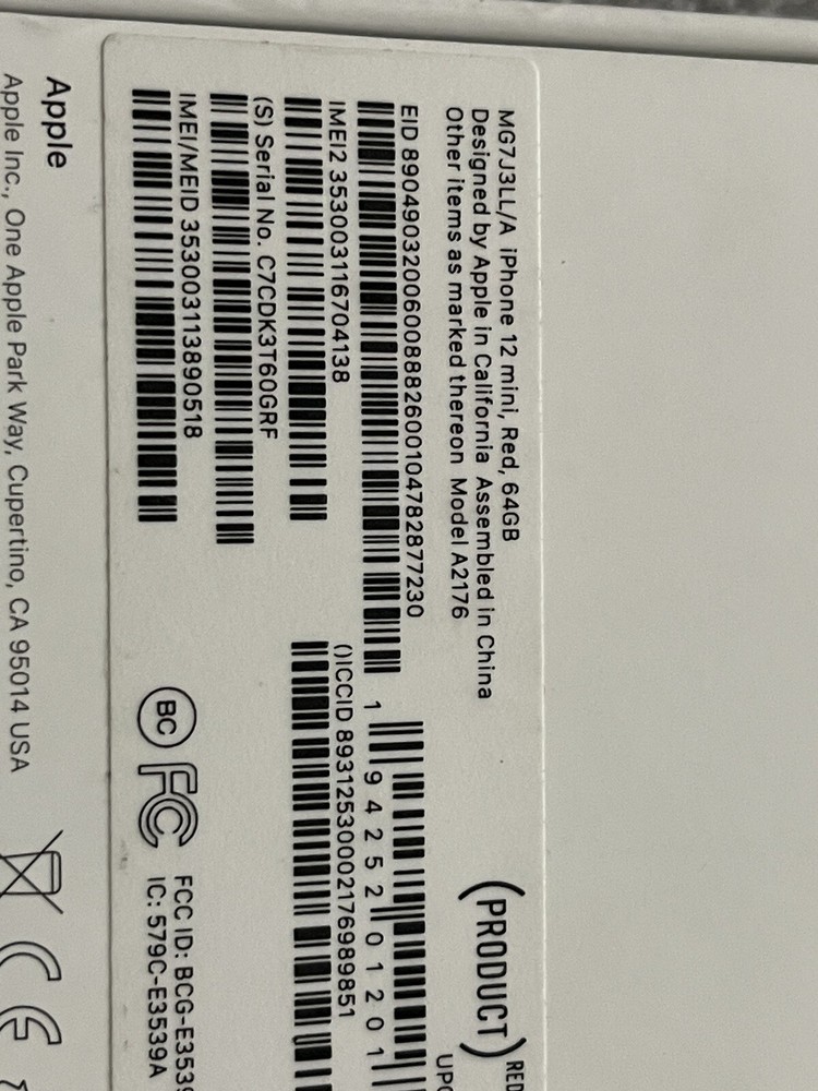 Iphone 12 mini red 64GB Original Box Only