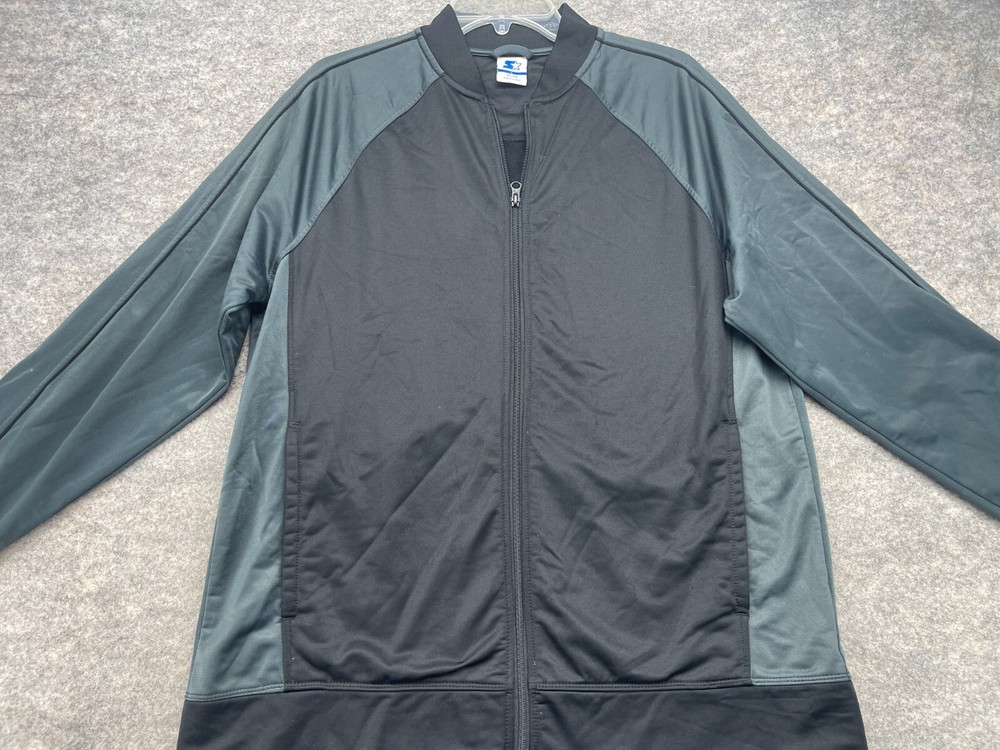 Starter Jacket Size Large L Black Gray Full Zip Track Varsity - HOLE