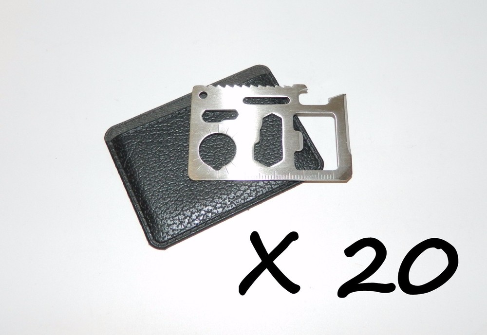 20 X Outdoor Emergency Survival Compact Strong Thin Multi Tool Card With Case