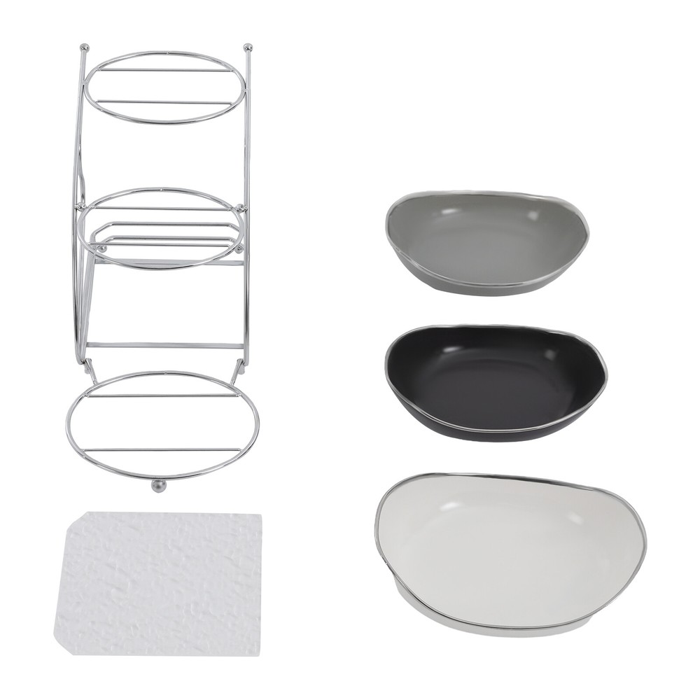 3 Tier Fruit Serving Bowls w/ Stand Fruit Serving Bowl Holder for Kitchen Silver