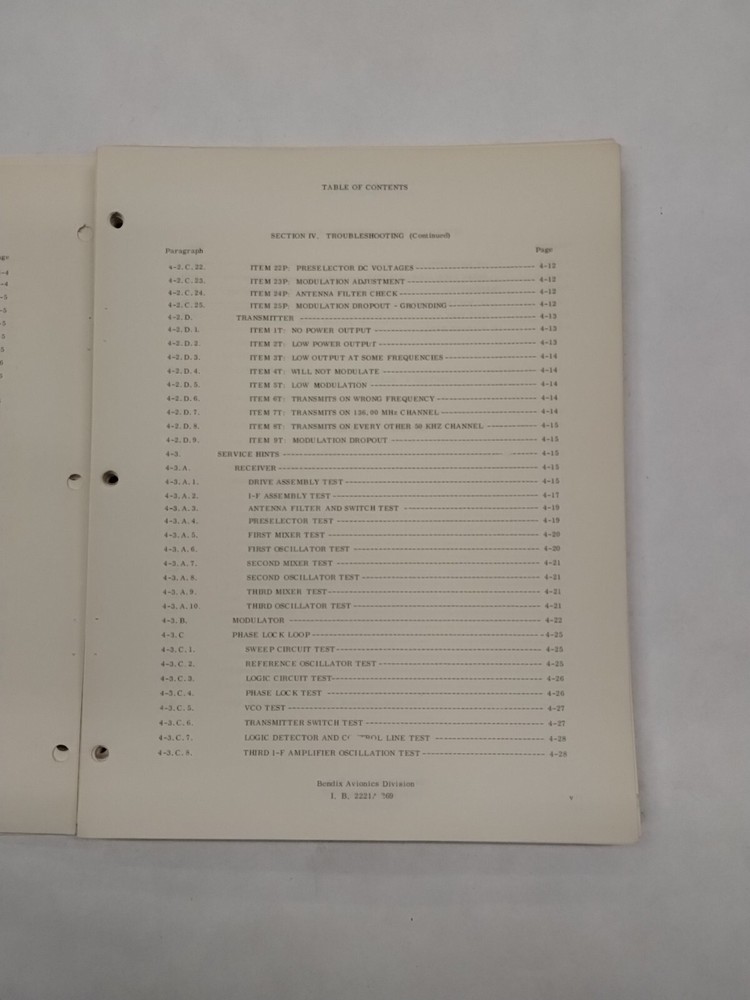 Bendix RT-221 Comm Receiver-Transmitter CNS-220 VHF Comm/Nav Maintenance Manual