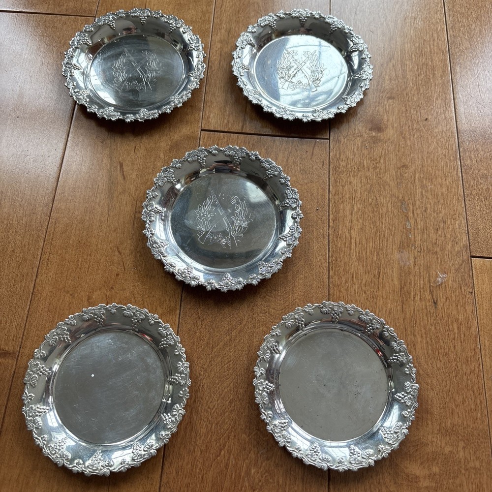 Lot of 5  Vintage Silver Plated Coasters