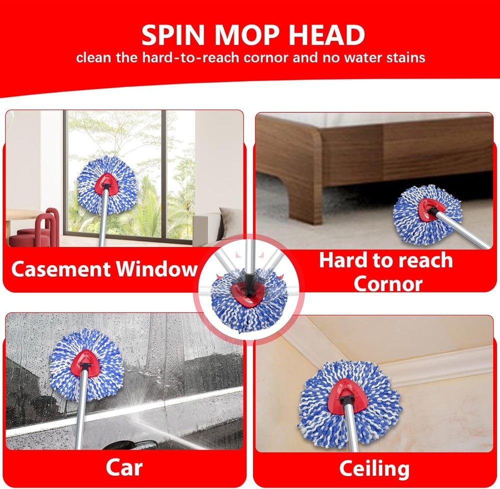 4 Pack Spin Mop Replacement Heads for O-Cedar RinseClean 2 Tank Microfiber Refil
