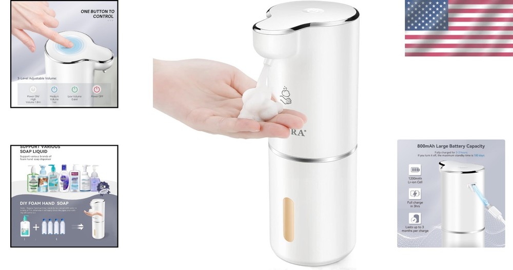 Versatile 10oz Automatic Foam Soap Dispenser - Hands-Free Kitchen & Bathroom Use