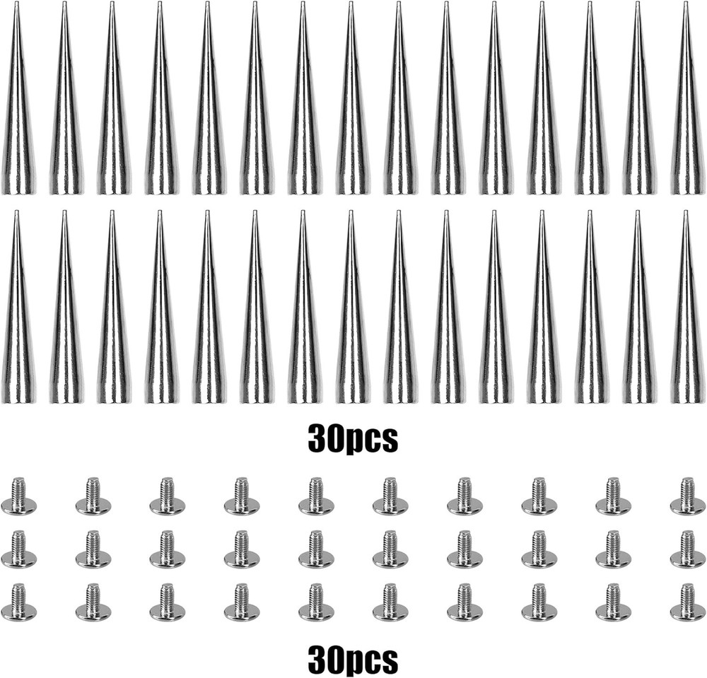 30PCS 40MM Spike and Studs Silver Cone Spikes Punk Large Size Leather Rivets ...