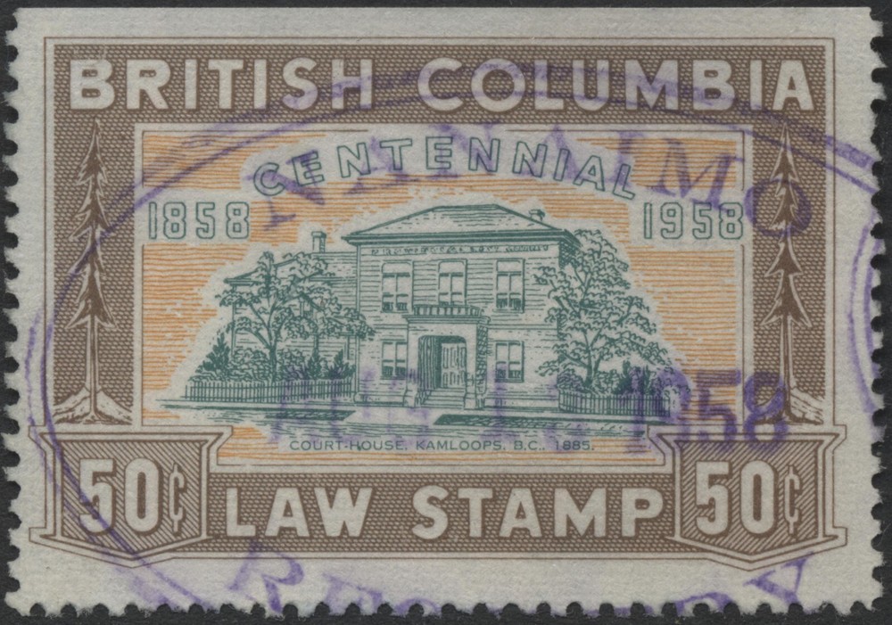 Canada 1958 #BCL48 50c brown, BC Law, Centennial Issue, used