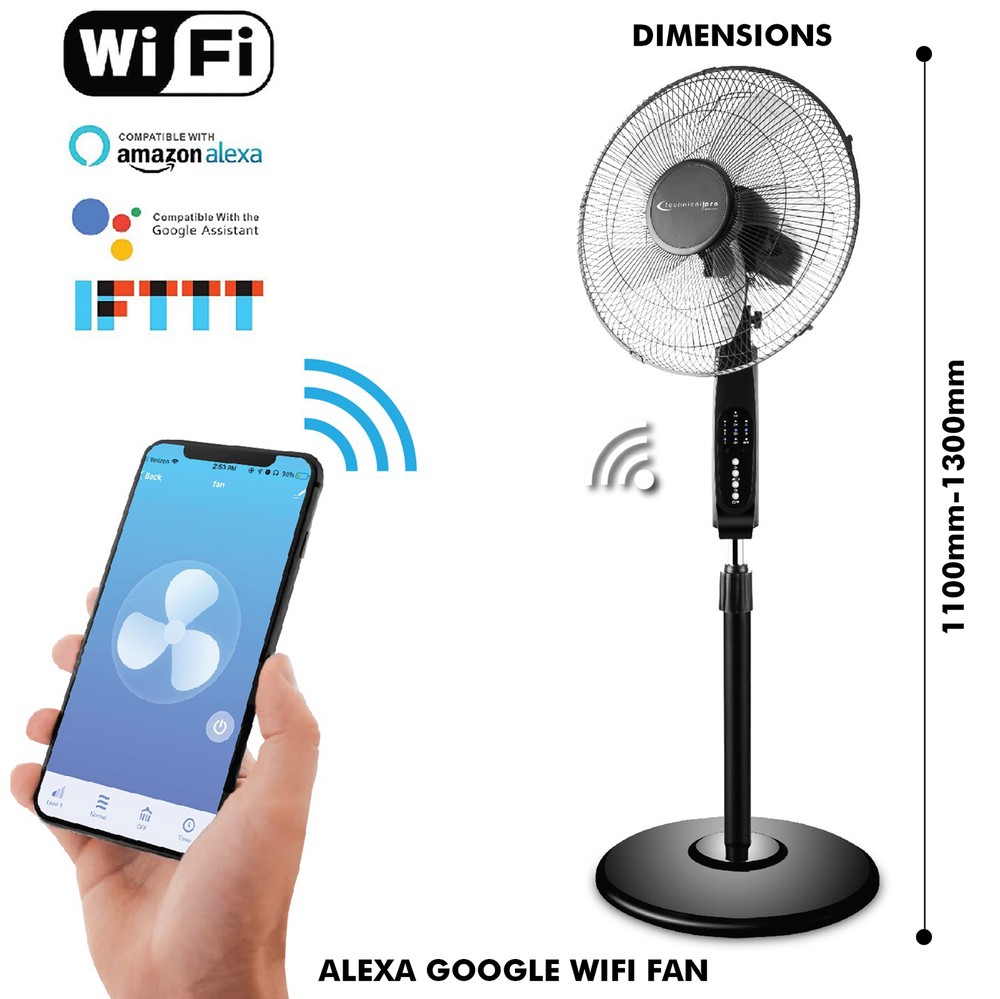 Technical Pro FXA16 Alexa & Google Home Enabled 16" Oscillating Fan