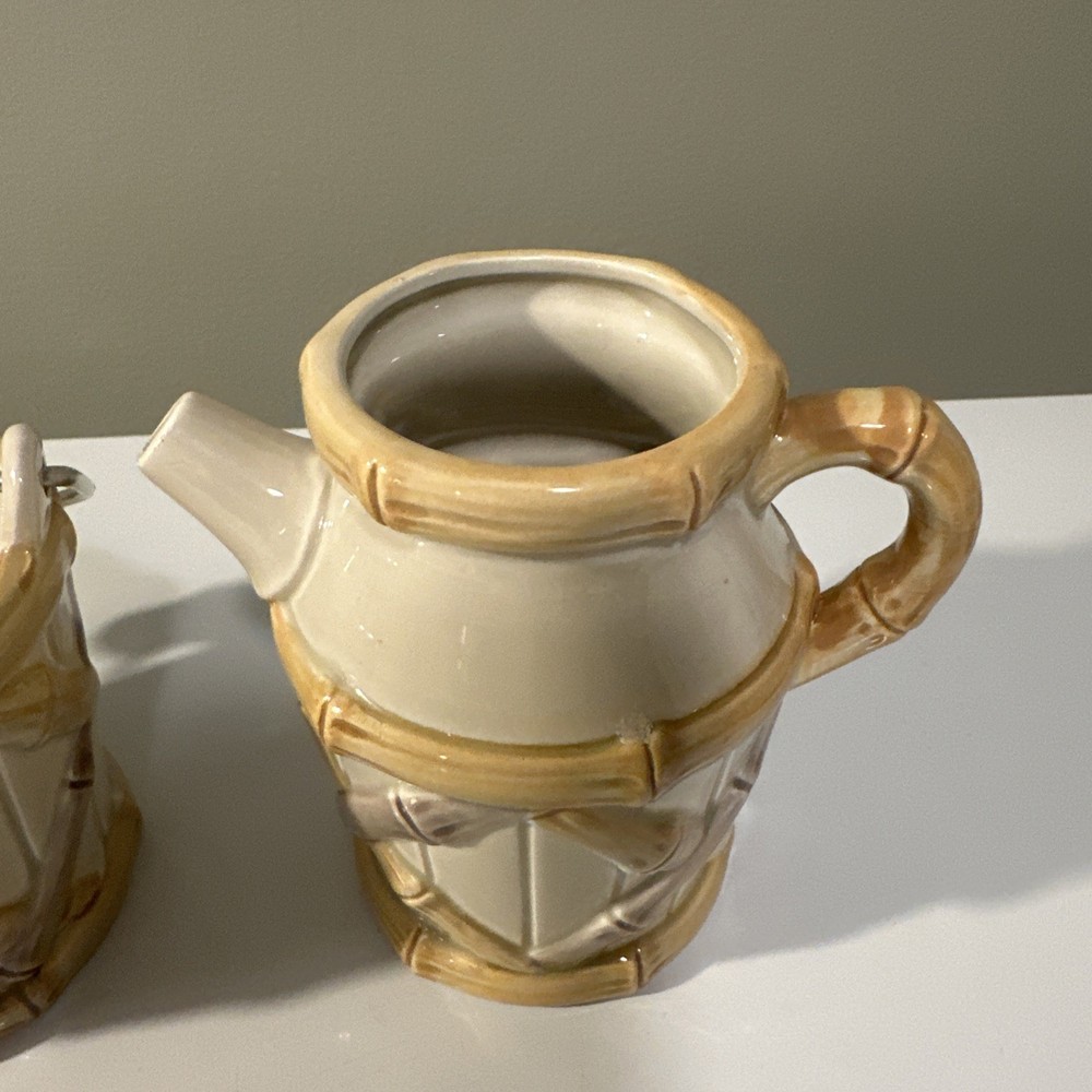 Vintage Image Inn Ceramic Creamer Sugar Set Bamboo Design