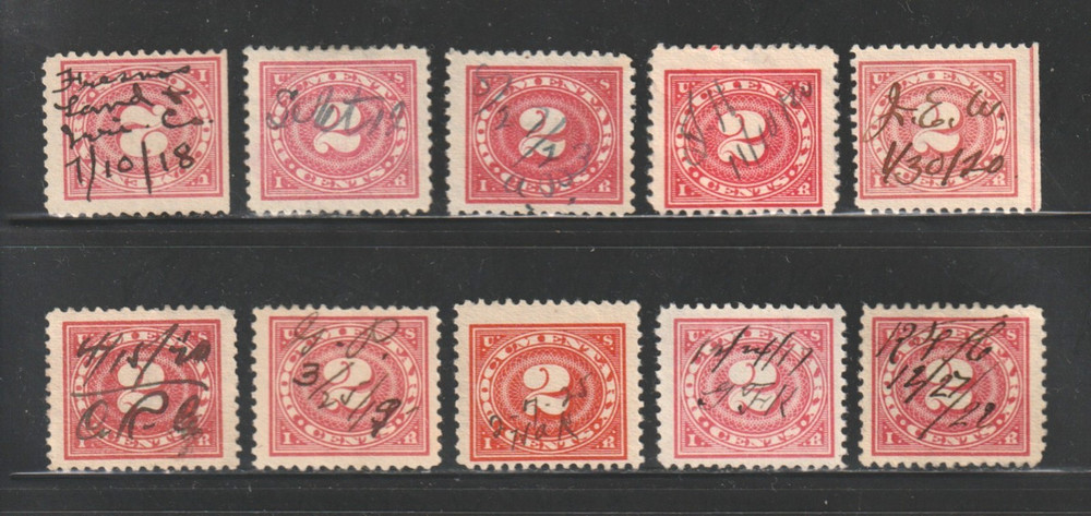 Scott # R229, Used, 2¢ Documentary, Better Manuscript Cancels, 10 Different