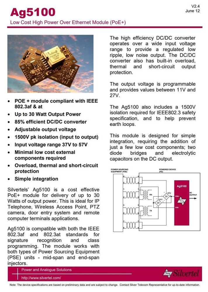 Silvertel AG5100 PoE+ Module 30W NLA