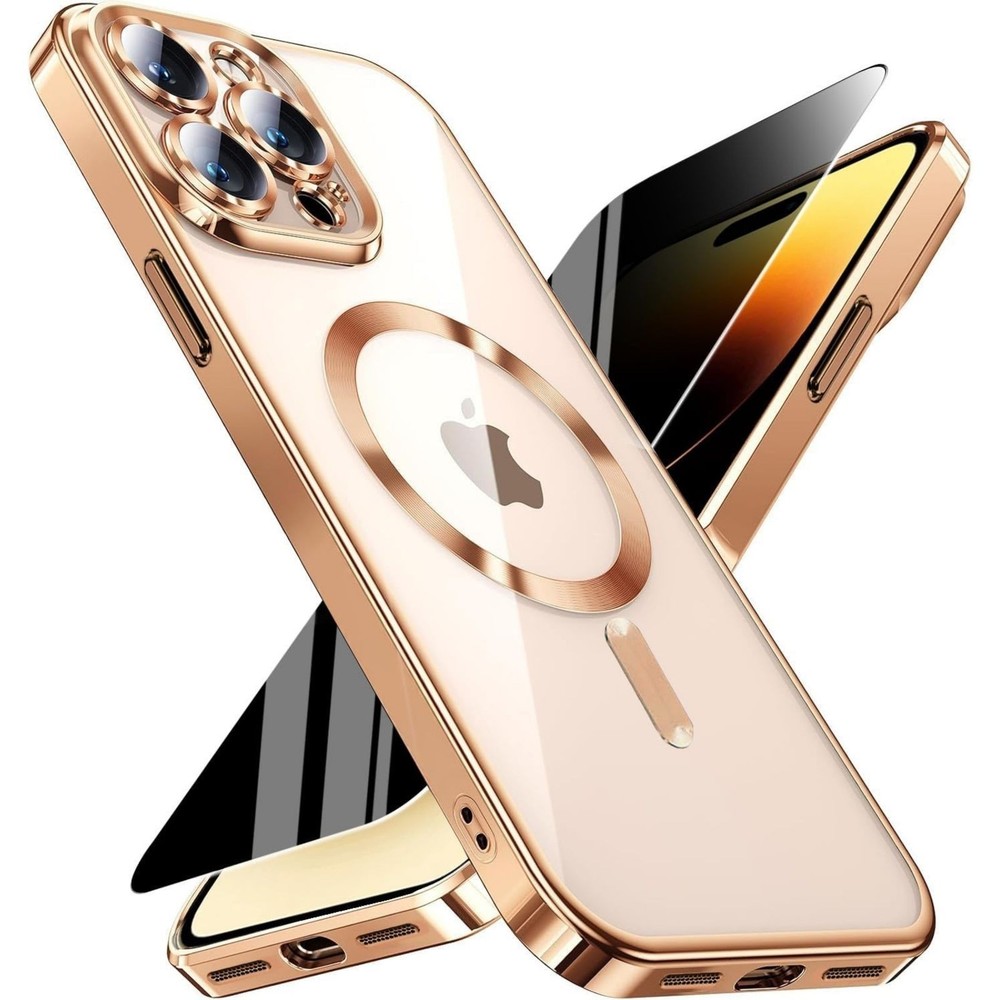 iPhone 14 Pro Max Case with Privacy Screen Protector & Full Camera Cover, Gold