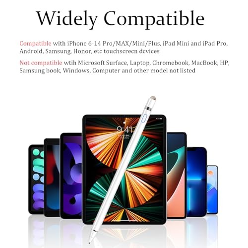 Active Stylus Pens for Touch Screens, Rechargeable Universal White-mesh tip