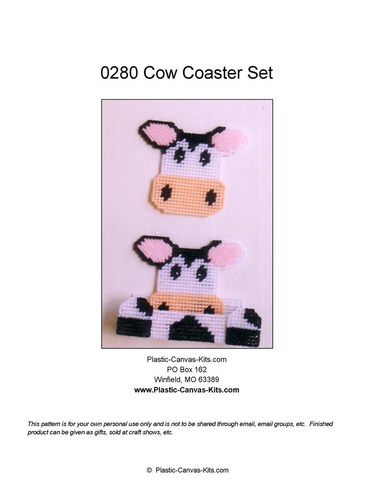 Cow Coaster Set-Plastic Canvas Pattern or Kit
