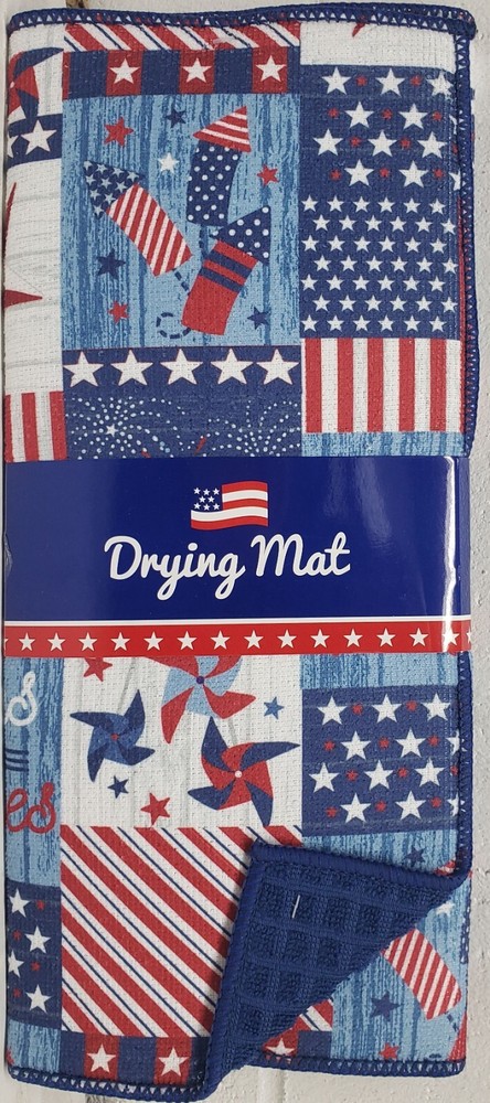 Microfiber Quick Drying Mat (14" x 21") USA PATRIOTIC PATCHWORK,JULY 4, blue, MI