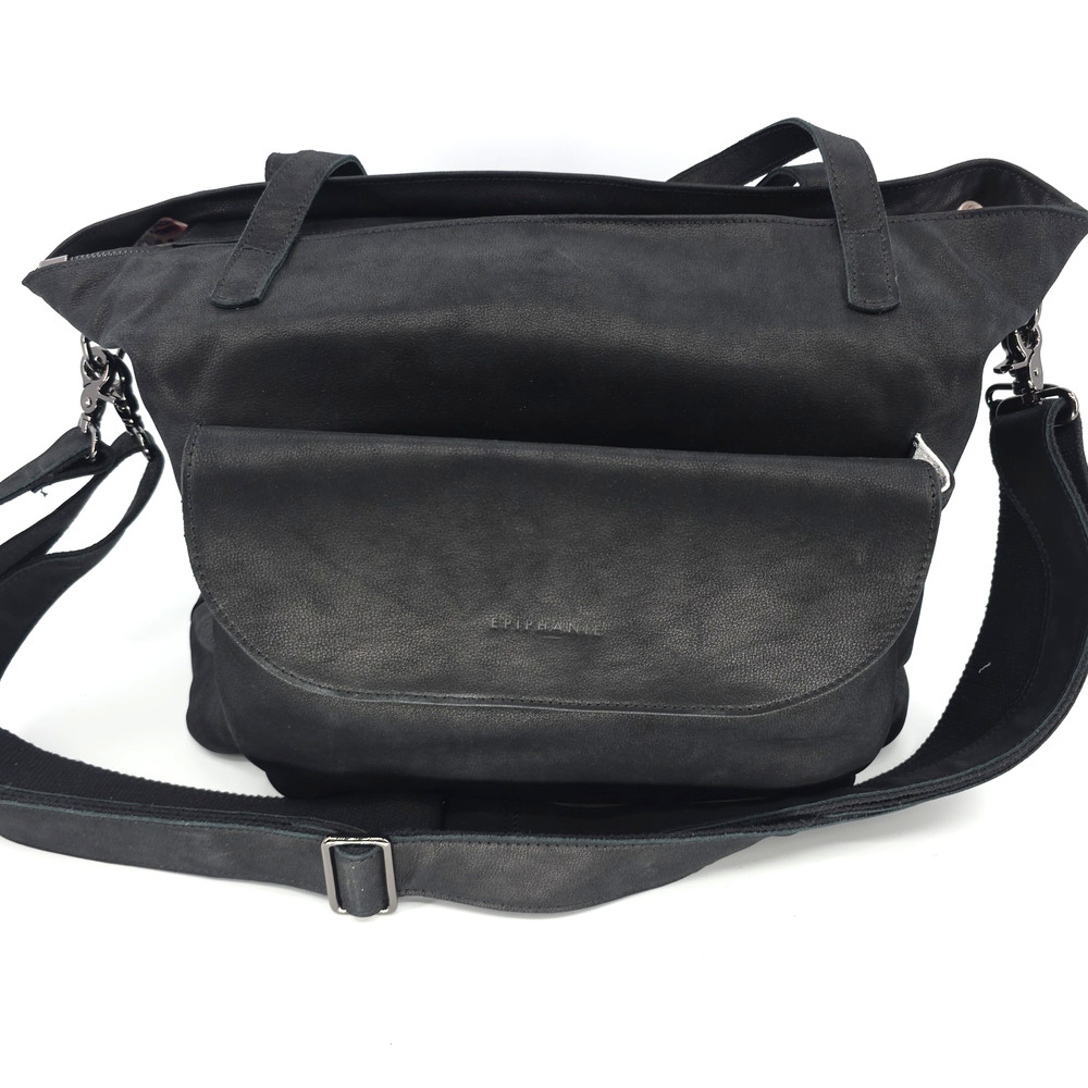 Epiphanie Leather Camera Bag Black, Removable Sections Multipocket w Strap