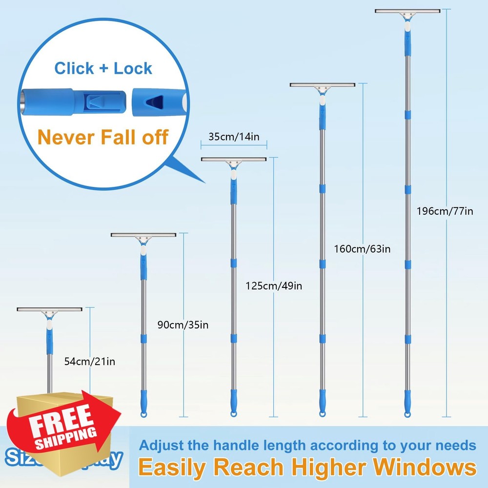 Mitclear 77" Window Squeegee Cleaner Extension Pole Car Windshield