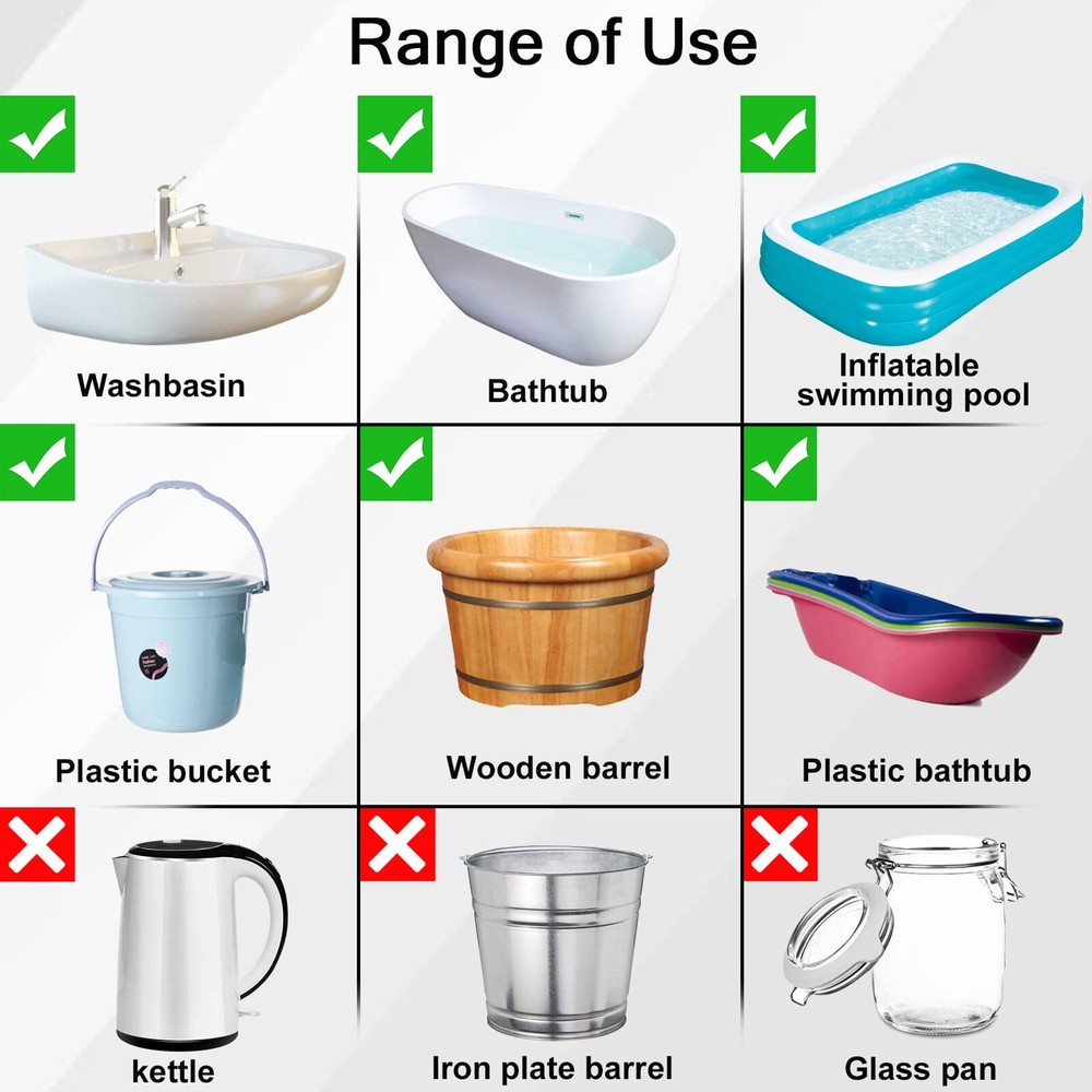 2000W Immersion Water Heater Portable Bucket Heater with 304 Stainless Steel ...