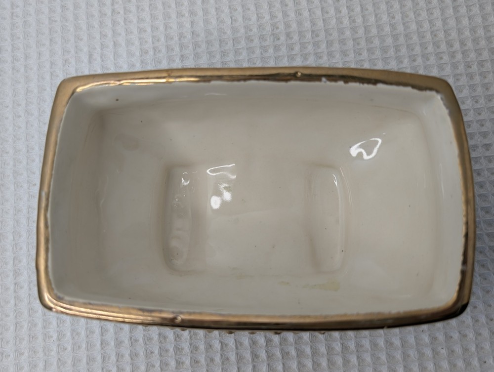 MCM Weeping Gold Style Planter Pottery Ceramic Textured Gilded Glaze Footed Base