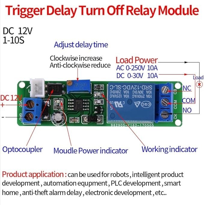 Time Delay Relay, DC 12V Timer Module Adjustable Timer Delay Turn Off Module Tim