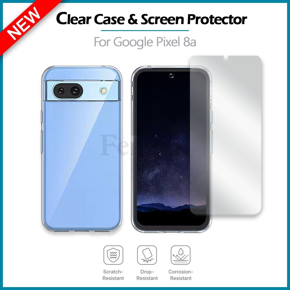 Fenzer Slim Shockproof Phone Case CLEAR+Screen Protector for Google Pixel 8a