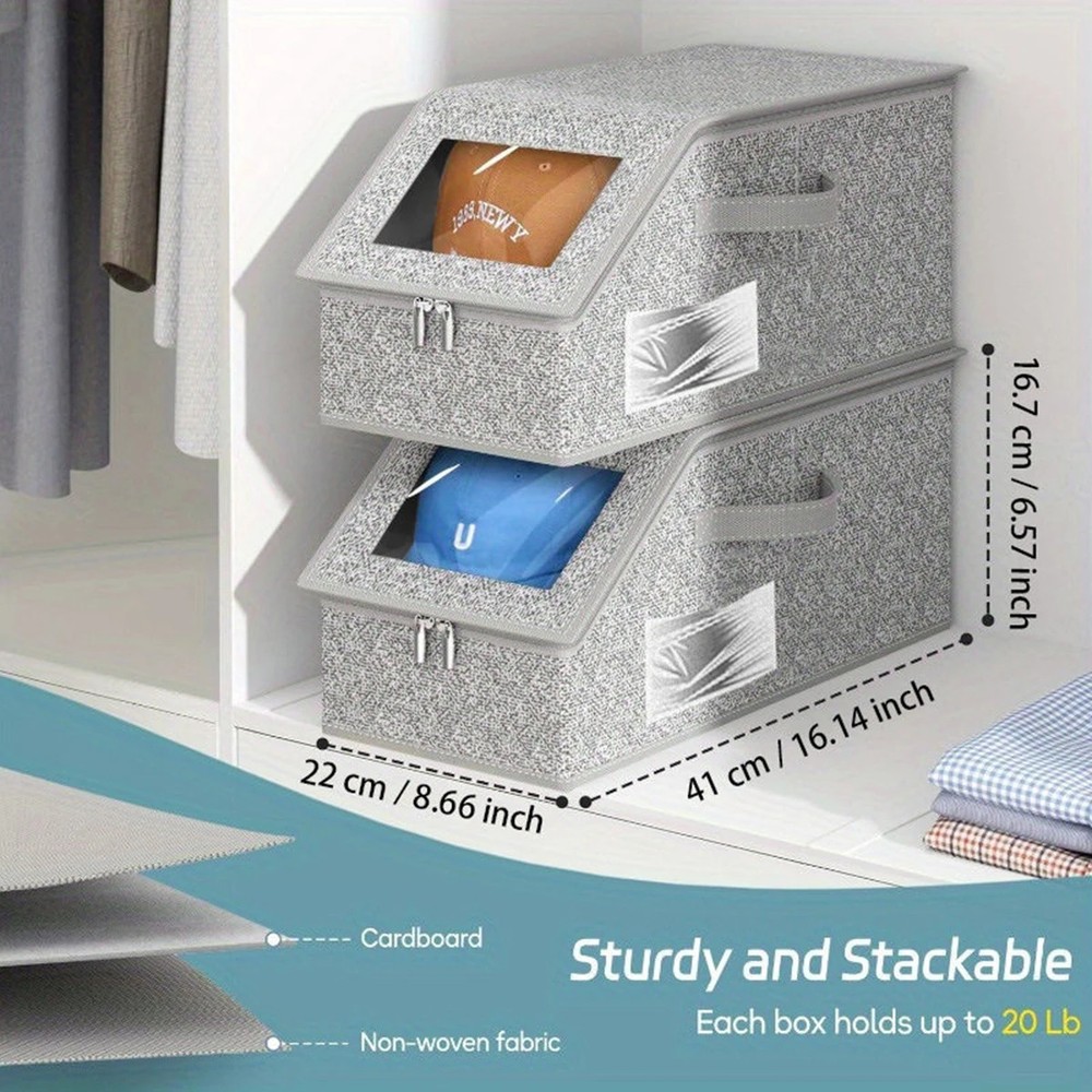 1/2x Stackable Hat Storage Organizer for Baseball Caps 24 Caps Hat Box with Lid