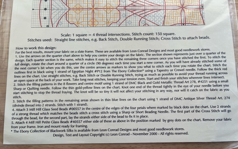 Beaded Blackwork Series Chart ~ Tudor Rose