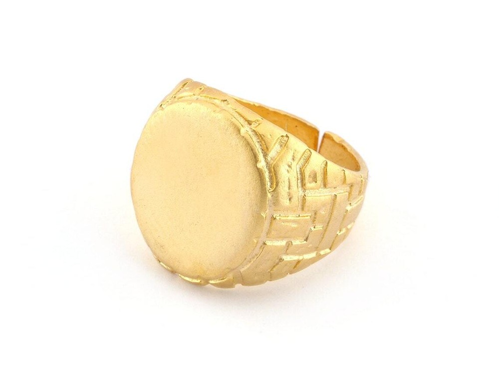 Signet Ring Textured Adjustable Ring Blank-Gold Plated Brass 7US size 2655
