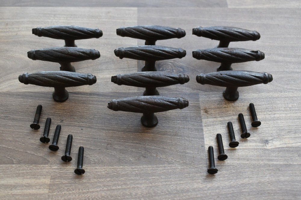 Vintage cast iron door knobs cabinet drawer door handle pull rustic 10 pcs
