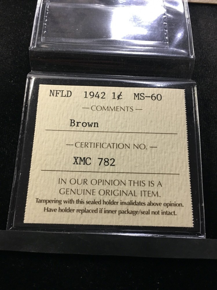 1942 ICCS Graded, Newfoundland Small One Cent,**MS-60 Brown**
