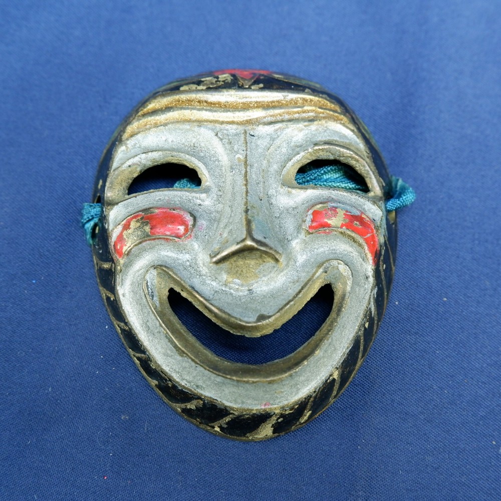 Vintage Solid Brass Hand Painted Comedy Mask - Made in India