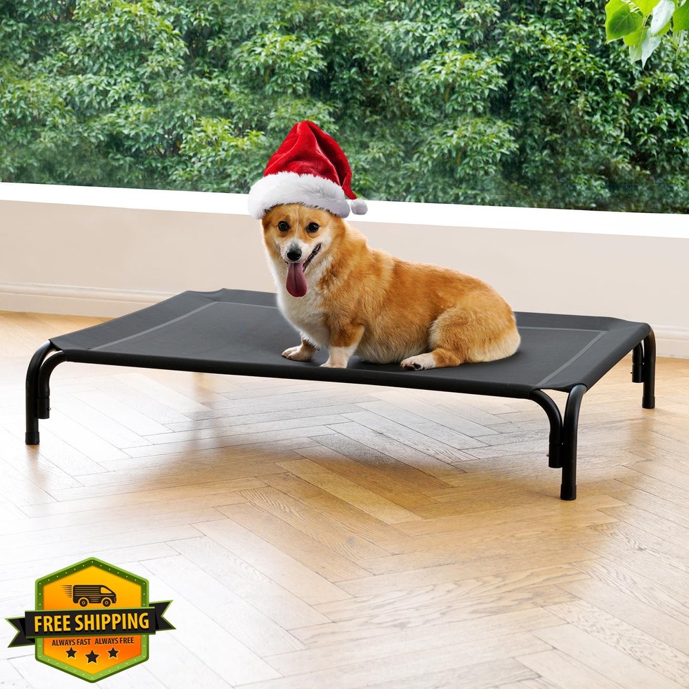 Elevated Dog Bed Raised Medium Dog Cot No Tools Mesh Black 35.4 Inch