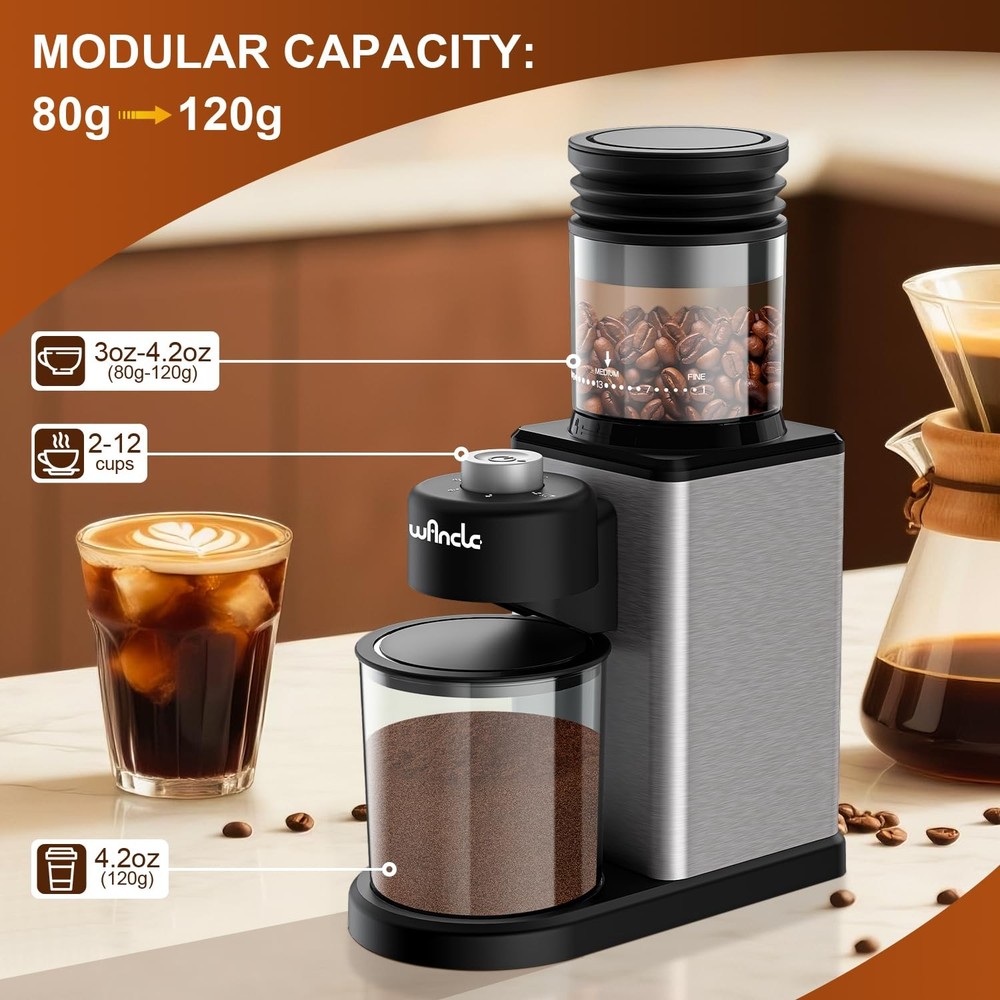 Conical Burr Coffee Grinder, Coffee Bean Grinder with Adjustable Grind Settings