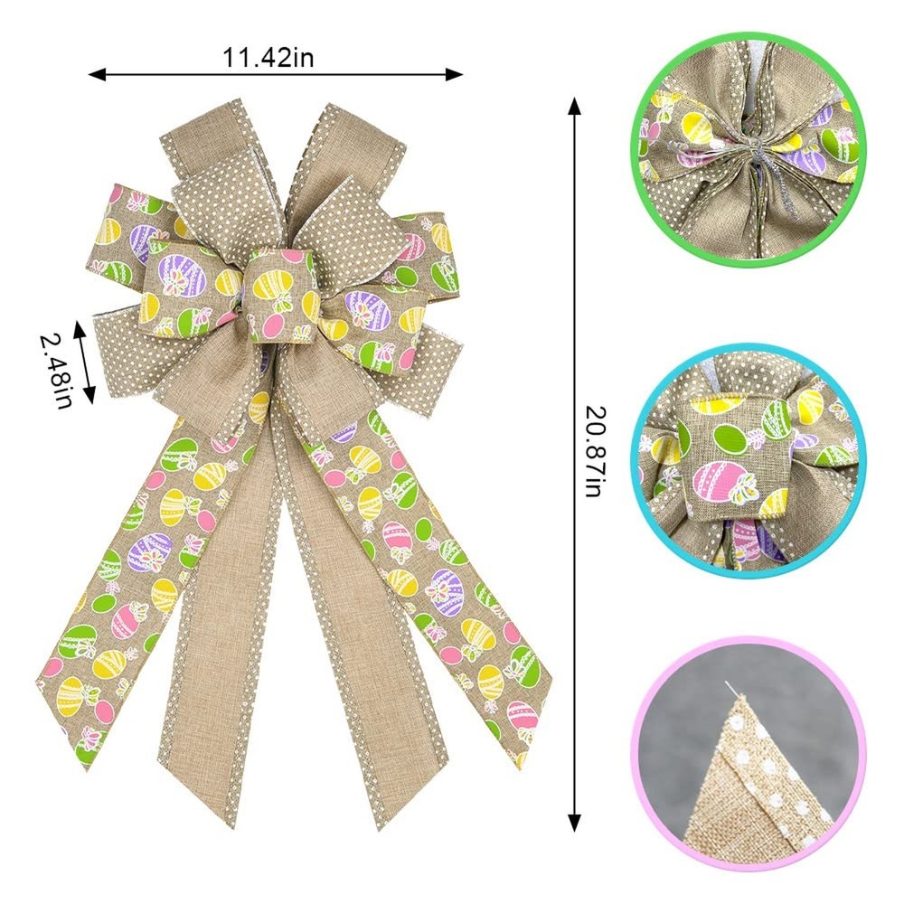 Threetols Easter Large Wreath Bows, Spring Easter Colorful Eggs Bows for Wrea...