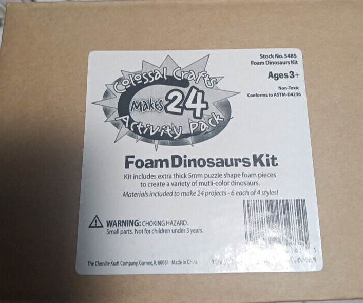 Puzzle shape foam pieces allow kids to create multi-colored dinosaurs 3+