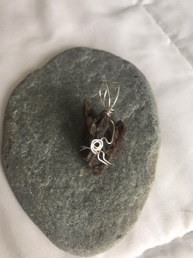 Rare Etched Axinite Sterling Silver Wrapped Pendant