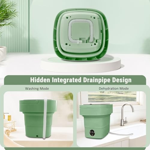 Folding Washer With Drain Pipe & Spin Basket 3 Cleaning Modes Blue Light
