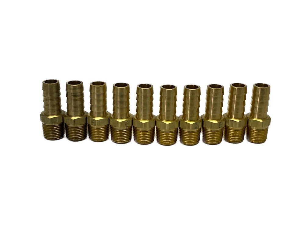 (10) NOS Parker 1/2” Barb 3/8” MNPT Brass Hose Barb Fittings 125HBL-8-6