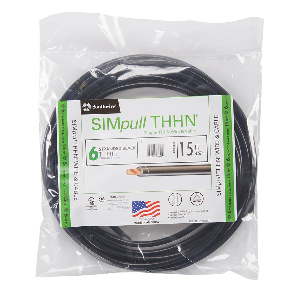 Southwire 15 ft. 6 Black Stranded CU SIMpull THHN Wire