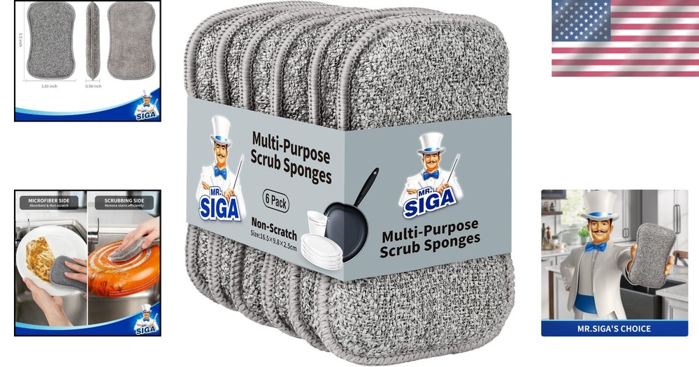 Scrub Sponges Dual Sided Reusable Microfiber Non Scratch Kitchen Dishwashing