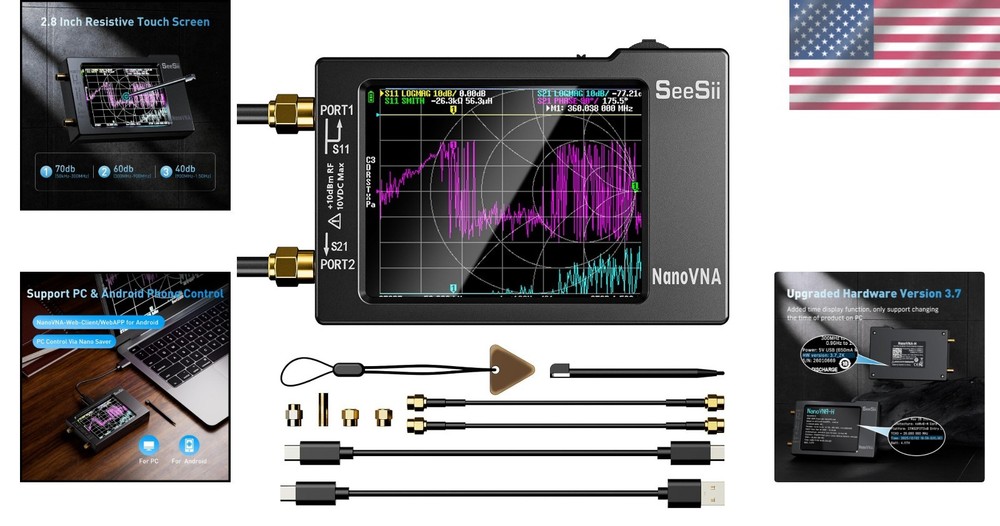 Mini Vector Network Analyzer HW3.7: 9KHz-1.5GHz, SWR, Phase, Delay, Touchscreen