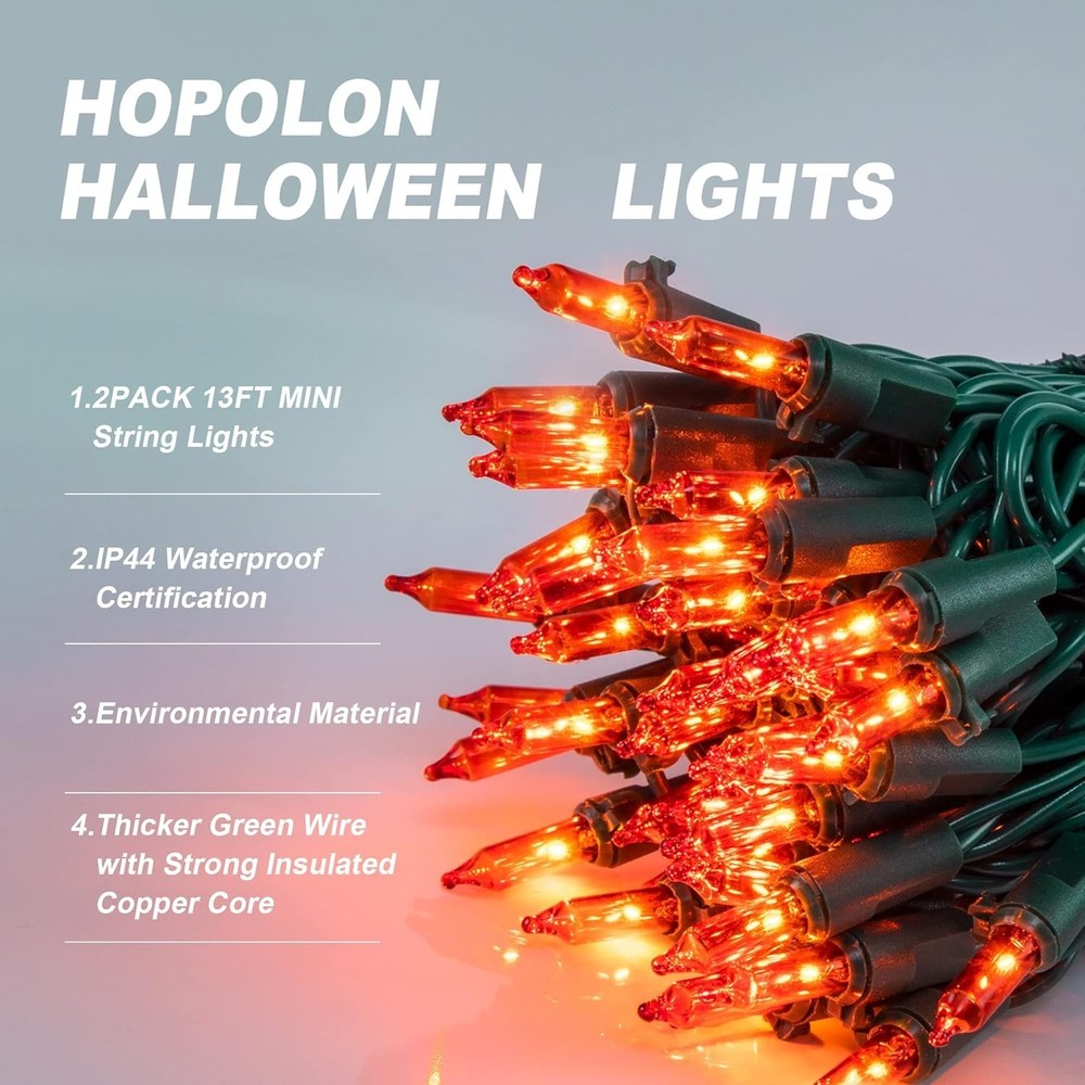 Orange Halloween Lights, 2PACK 13ft 50 Orange Lights String,120V Fall String ...