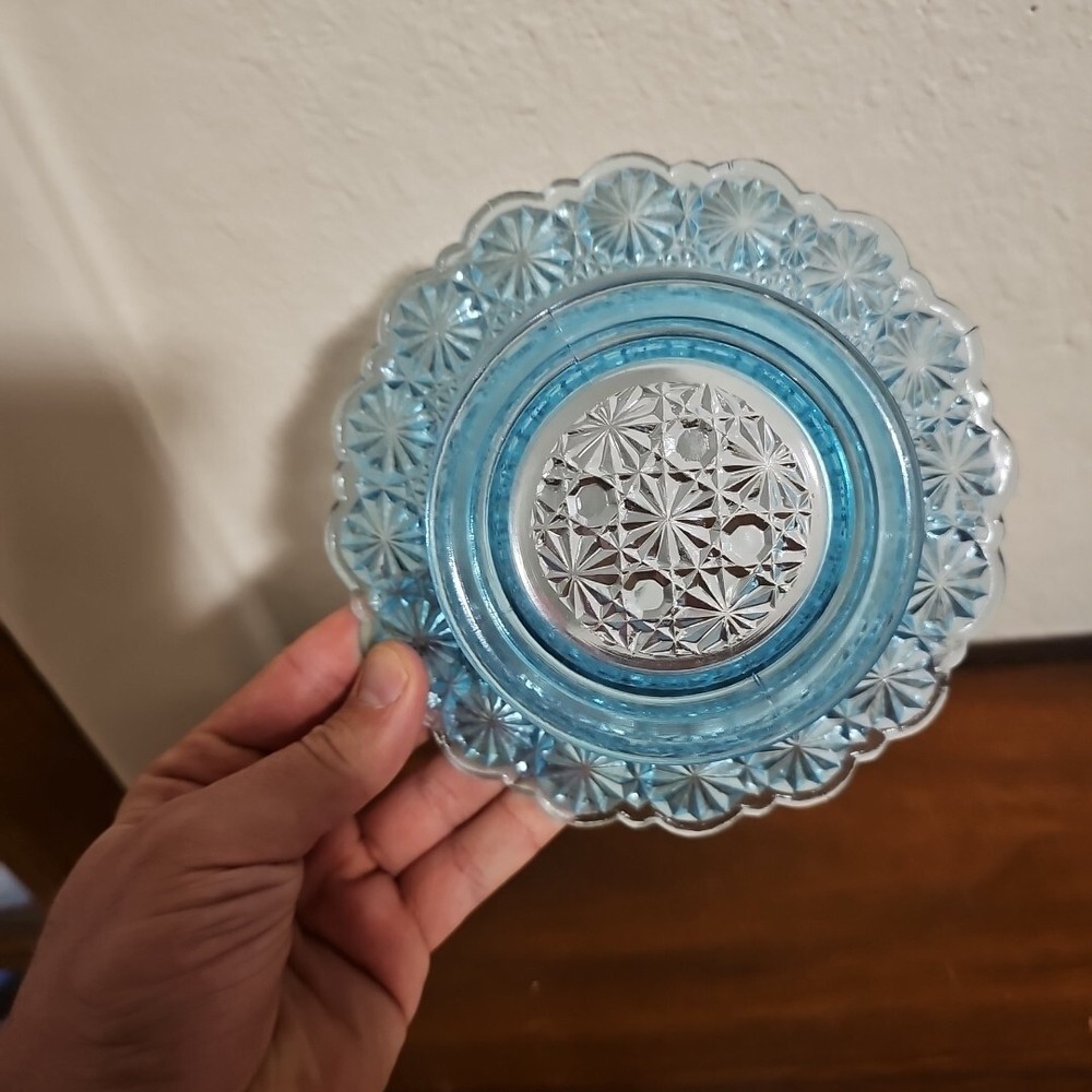 L E Smith Blue Daisy & Button Bell Shape Candy Sish Bowl Rare