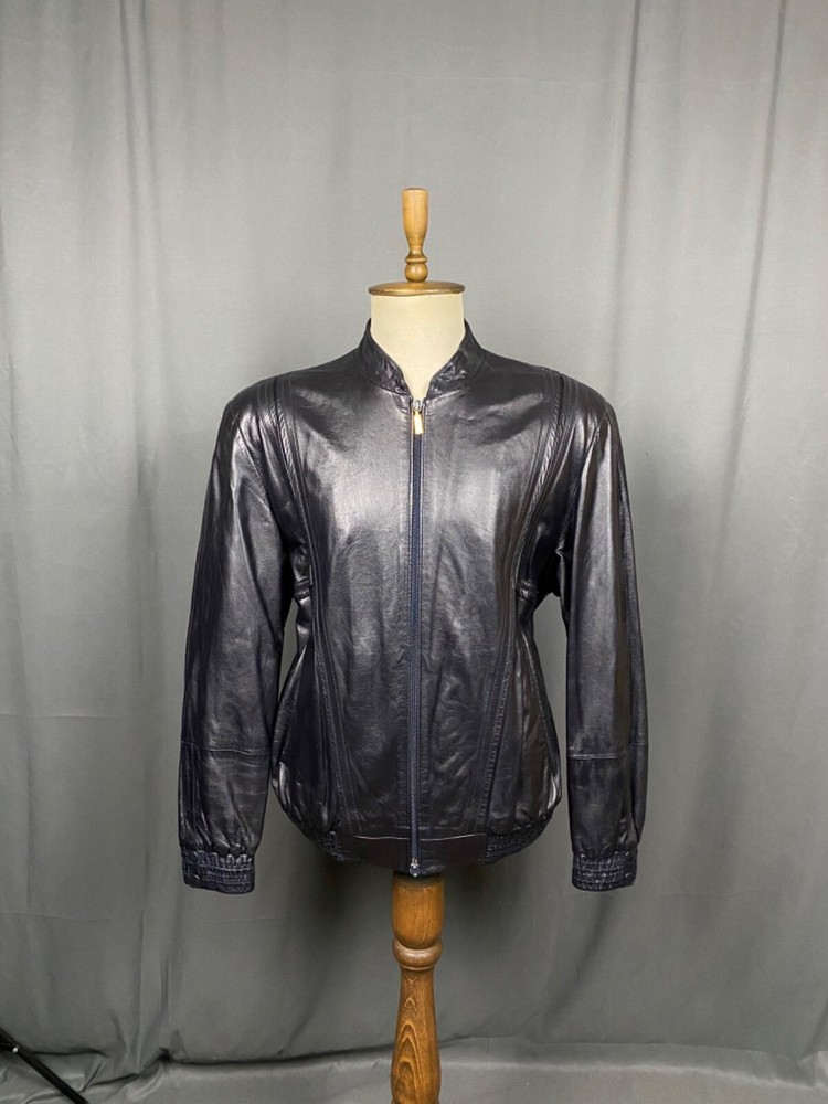 Zilli Men's Blue Leather Silk Paisley Lining Bomber Jacket Size 54