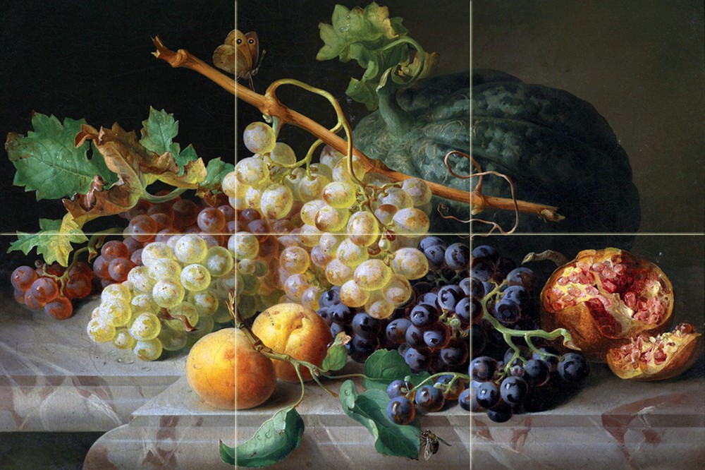 Pomegranate grapes and melon Tile Mural Kitchen Bathroom Wall Backsplash 18x12