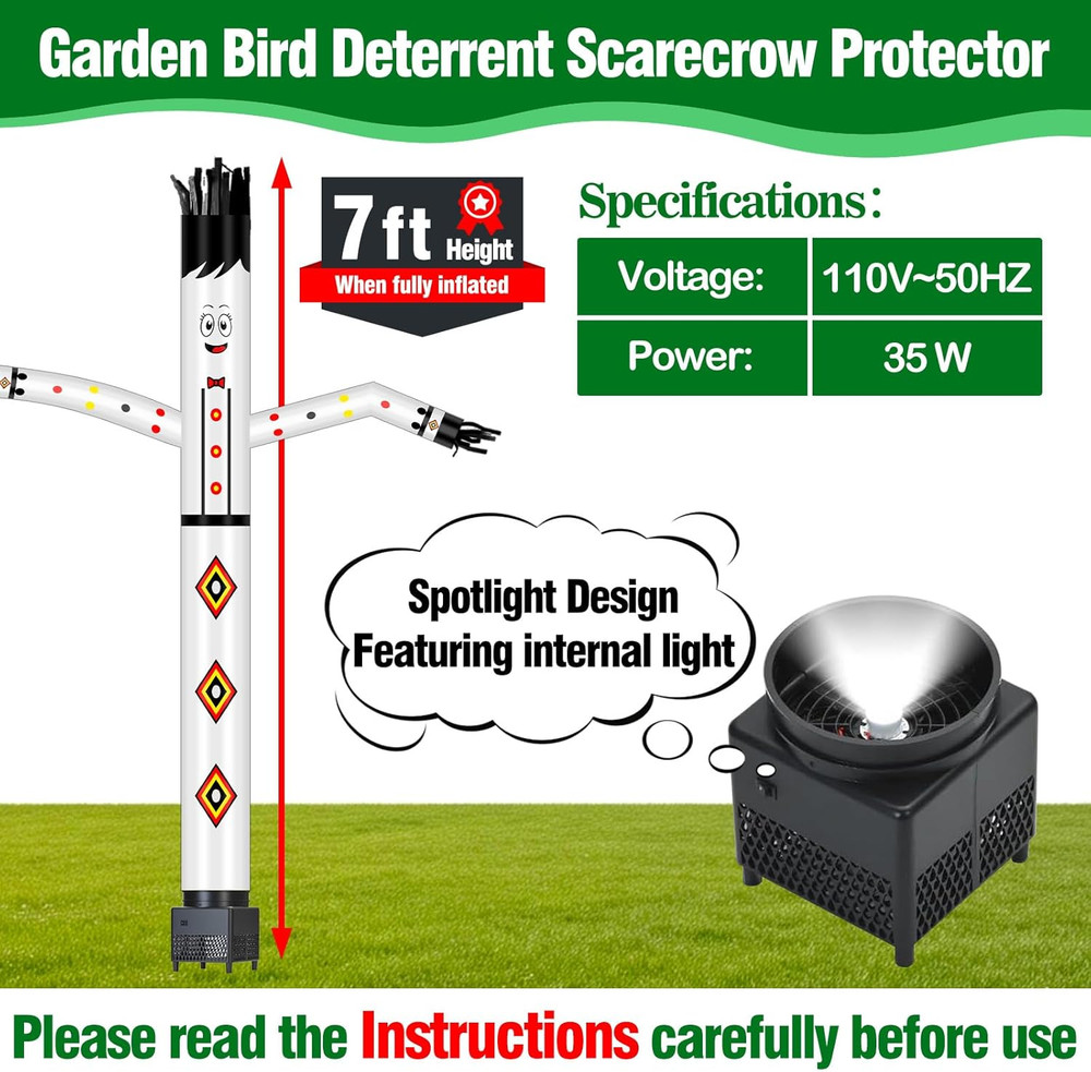 Garden Bird Deterrent Scarecrow Protector, Automatic Swinging, 7 Ft, Keep Birds/