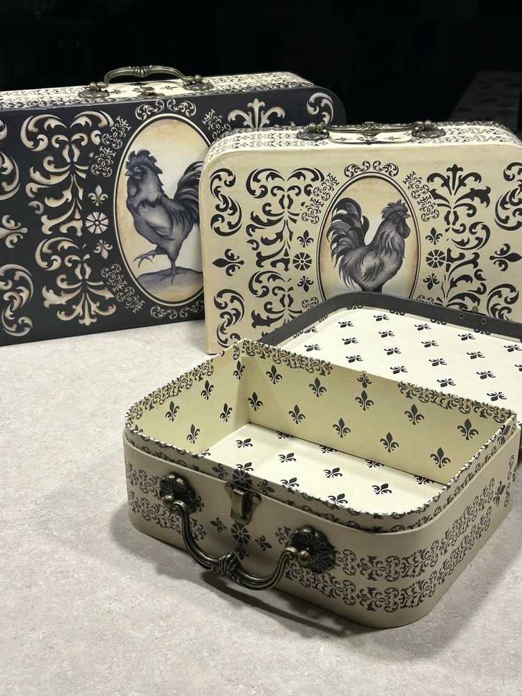 Vintage Style Nesting Stackable Decorative Cardboard Boxes 3pc