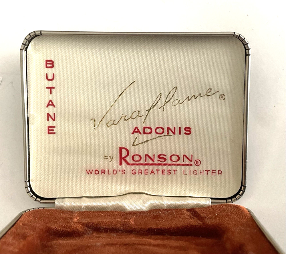 VARAFLAME ADONIS by RONSON Cigarette Lighter CHROME Model '60s BROWN CASE