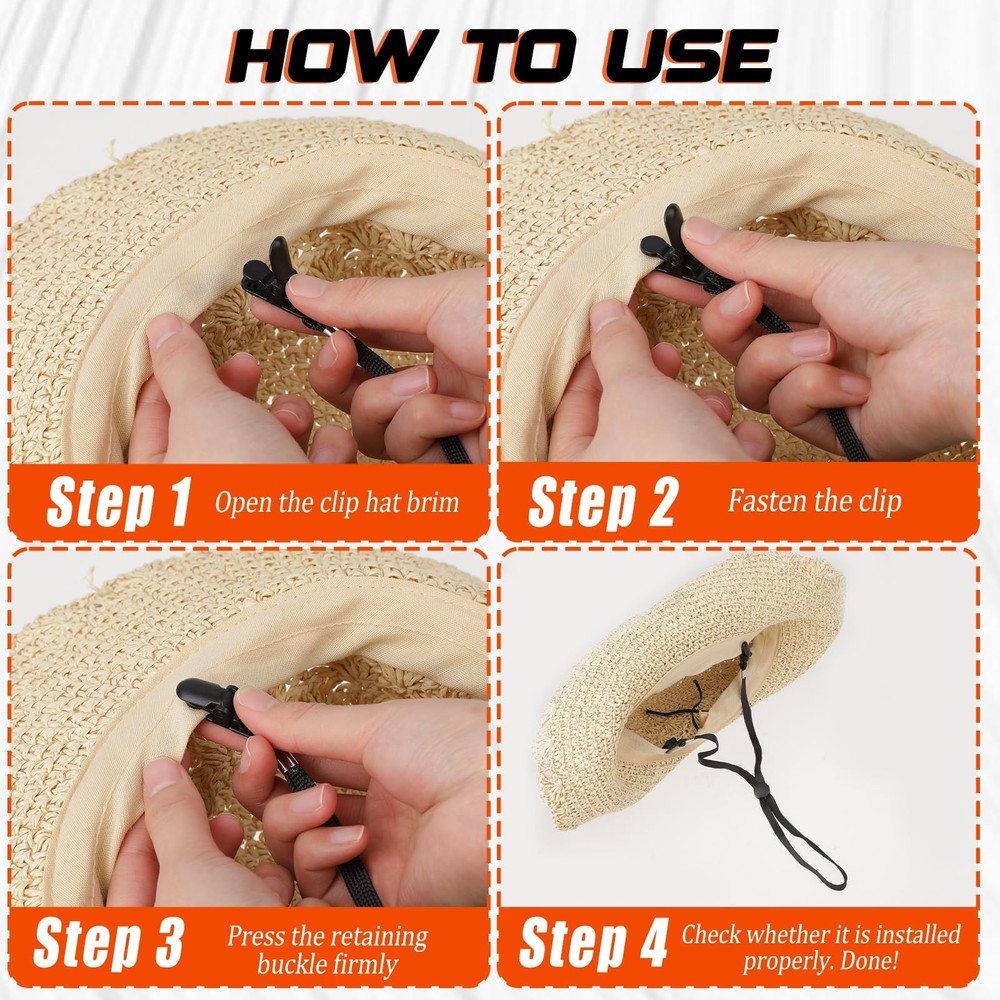 5 Pcs Adjustable Hat Strap Clips - Elastic Removable Chin Cord, 6, Black