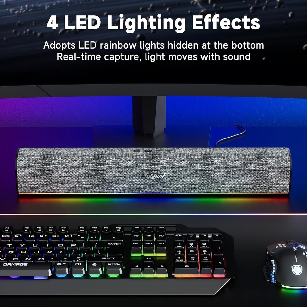 SOULION R100 Bluetooth Computer Speakers with Dynamic LED Light, USB Plug & Play